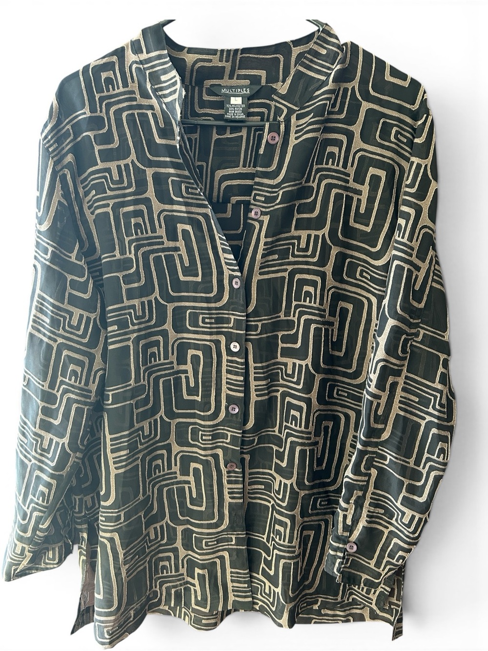 Multiples Black and Cream Geometric Button-Front Men's Shirt